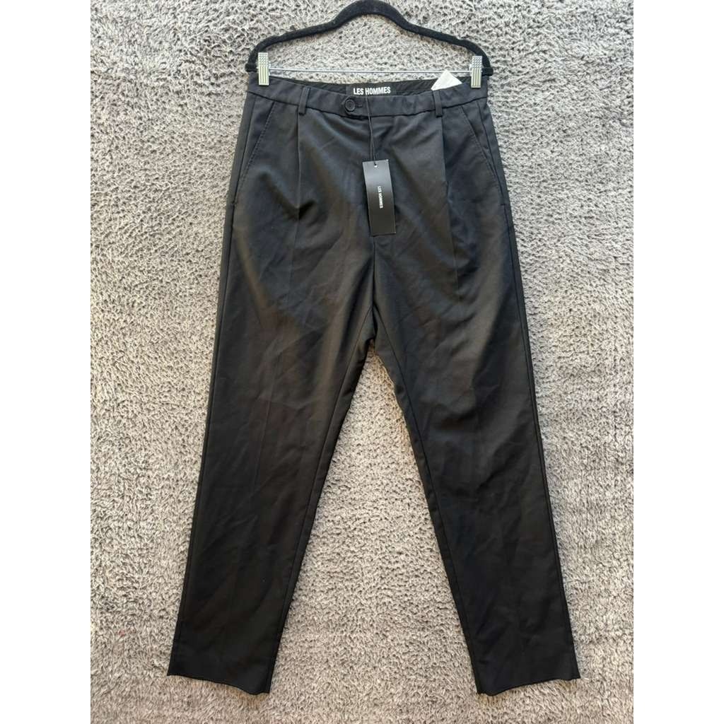Nwt Les Hommes Wool-Blend High Rise Pleated Classic Pants Black Mens Size 48